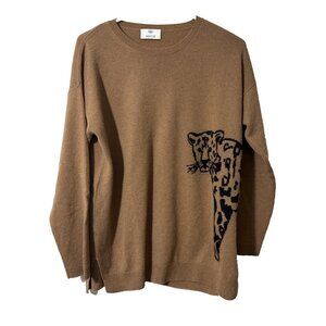 Allude Brown Wool Cashmere Sweater With Cheetah on Side and Back Size Large